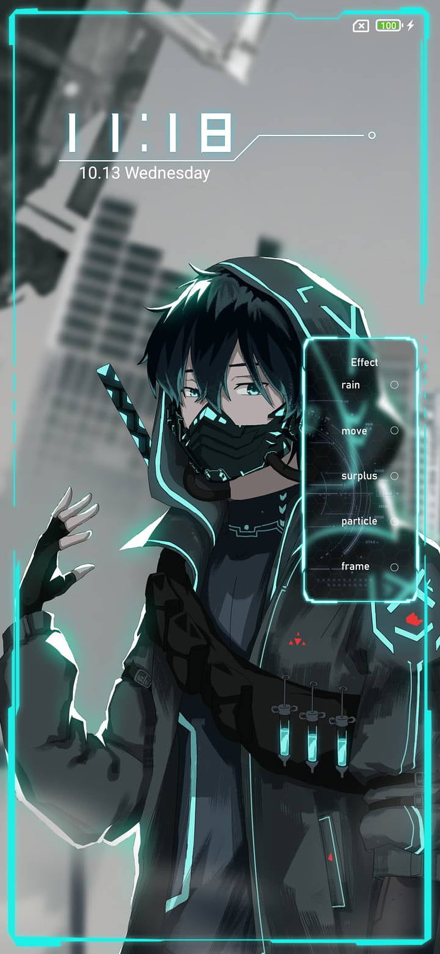 Anime Boy in Cyberpunk Hoodie with Neon Blue Accents and Futuristic Mask HD phone wallpaper