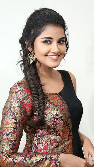 Anupama Parameswaran in Traditional Brocade Dress with Side Braid and Gold Earrings HD phone wallpaper