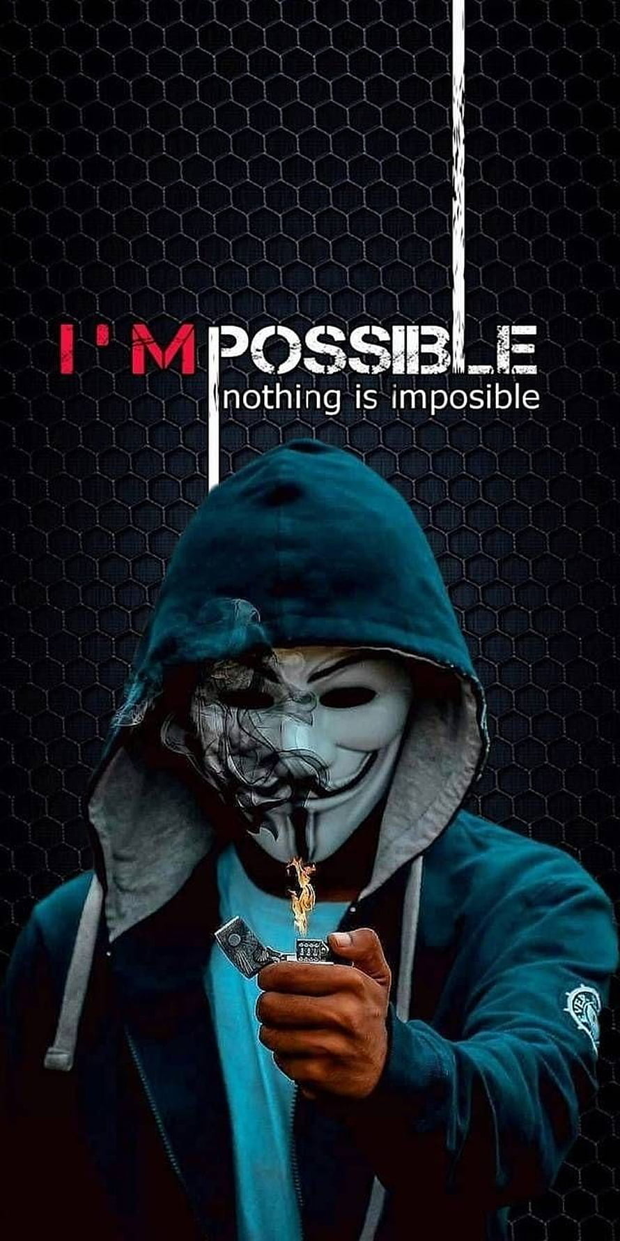 Anonymous Guy Fawkes Mask Hooded Figure Holding Lighter with Motivational Quote HD phone wallpaper