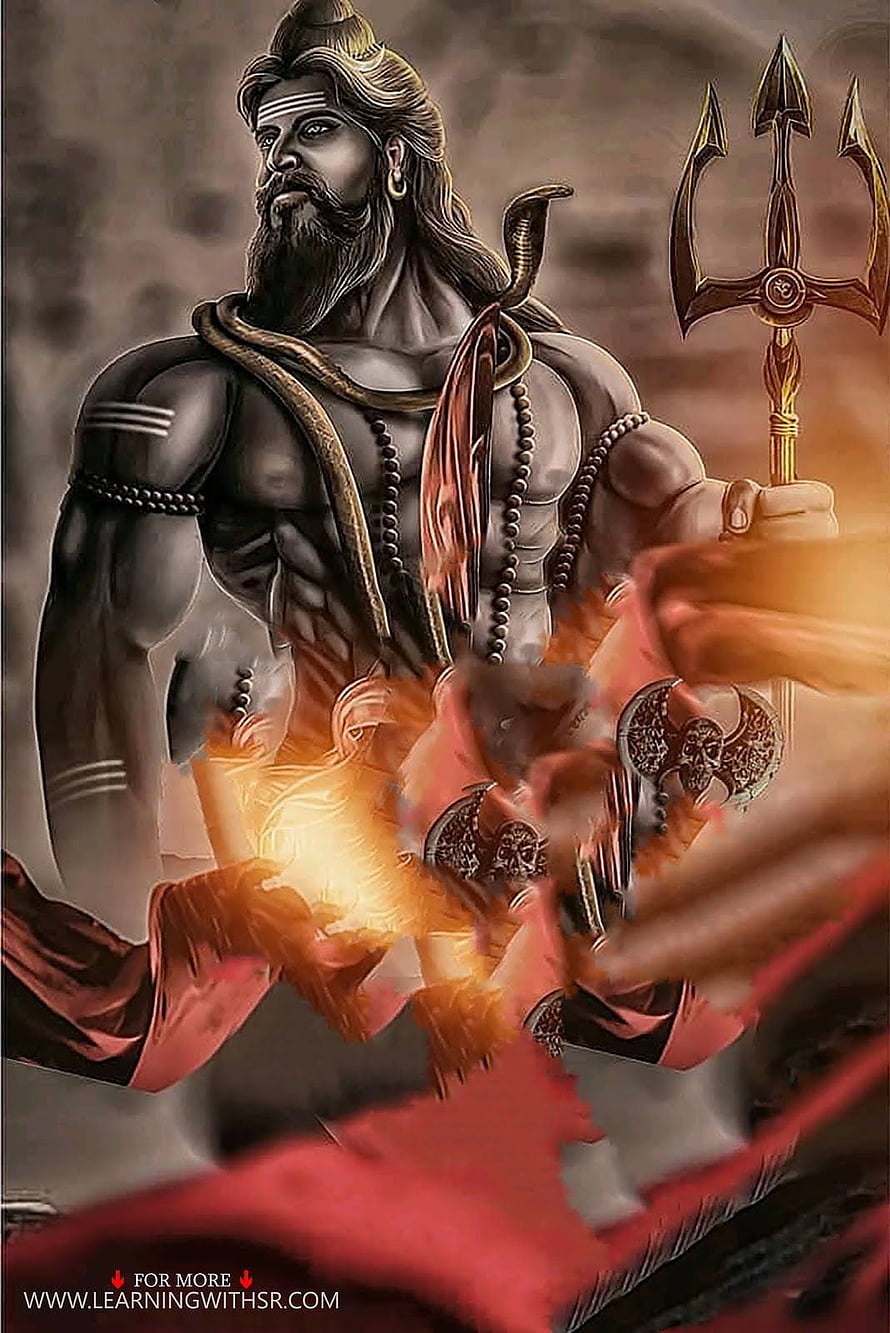 Lord Shiva Holding Trishul With Cobra And Rudraksha Beads Digital Art HD phone wallpaper