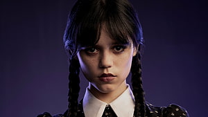 Wednesday Addams Character Portrait With Braids And Dark Gothic Style HD wallpaper