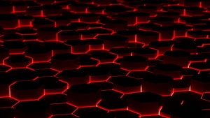 Glowing Red Hexagonal Grid Pattern on Dark Background HD wallpaper