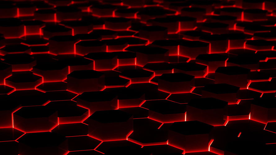 Glowing Red Hexagonal Grid Pattern on Dark Background HD wallpaper