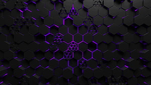 Abstract 3D Hexagonal Grid With Glowing Purple Neon Lines On Black Background HD wallpaper