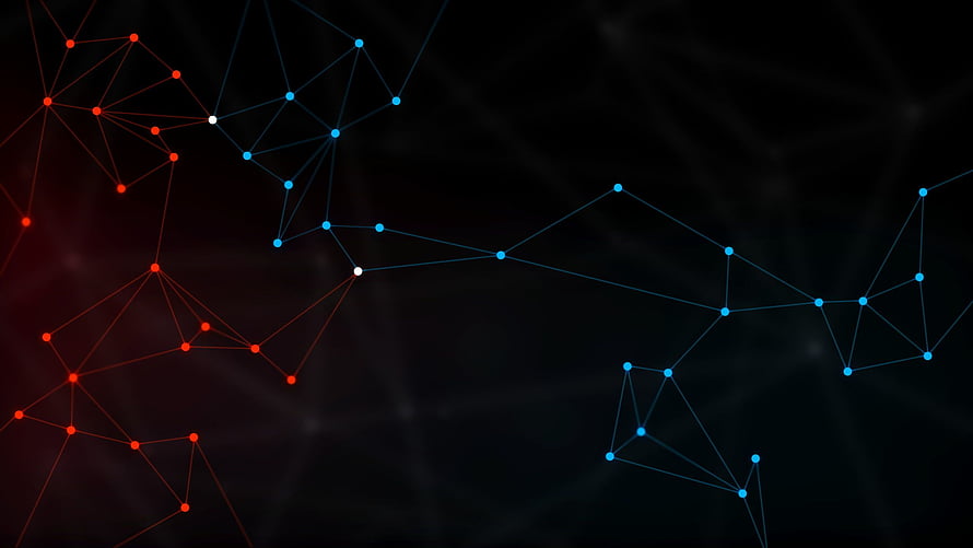Abstract Plexus Network with Red and Blue Nodes on Dark Background HD wallpaper