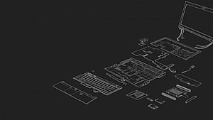 Exploded View Technical Blueprint of Laptop Computer Components and Internal Hardware Structure HD wallpaper