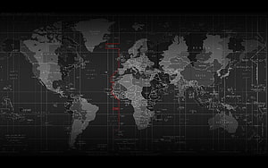 Dark World Map With Red Time Zone Lines And Grid Overlay HD wallpaper