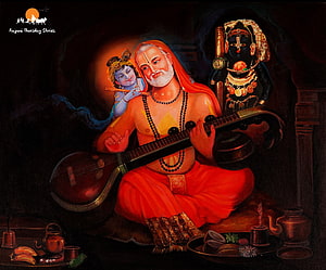 Tansen Playing Veena with Krishna and Kali in Traditional Indian Art HD wallpaper