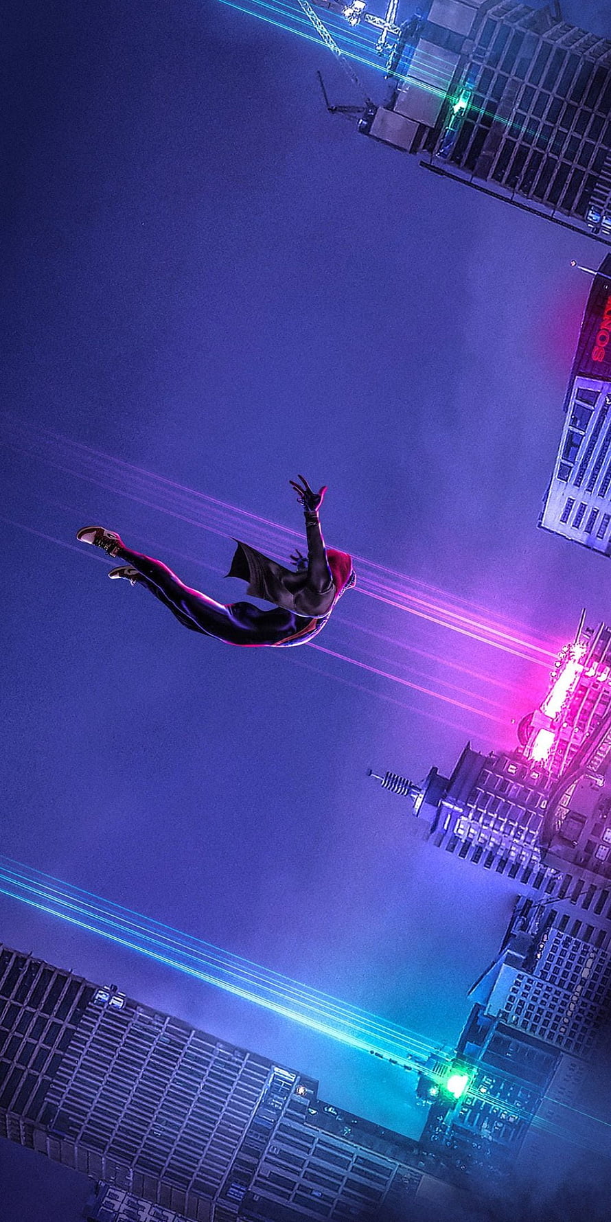 Spider-Man 2099 Leaping Through Neon City Skyline, Miles Morales - Top 65 Best Spider Man Miles Morales Background, Spider Man Blue HD phone wallpaper