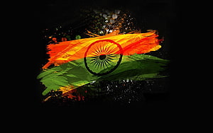 Artistic India Flag with Ashoka Chakra on Black Background HD wallpaper