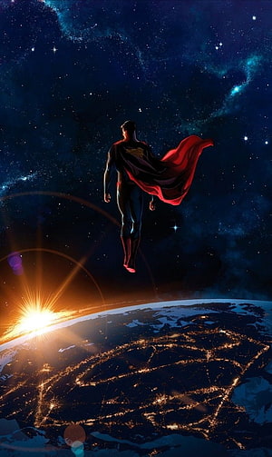 Superman Flying Over Earth at Sunrise in Space, Amazing superman Man of steel. Superman art, Batman and superman, Superman comic, Superman Face HD phone wallpaper