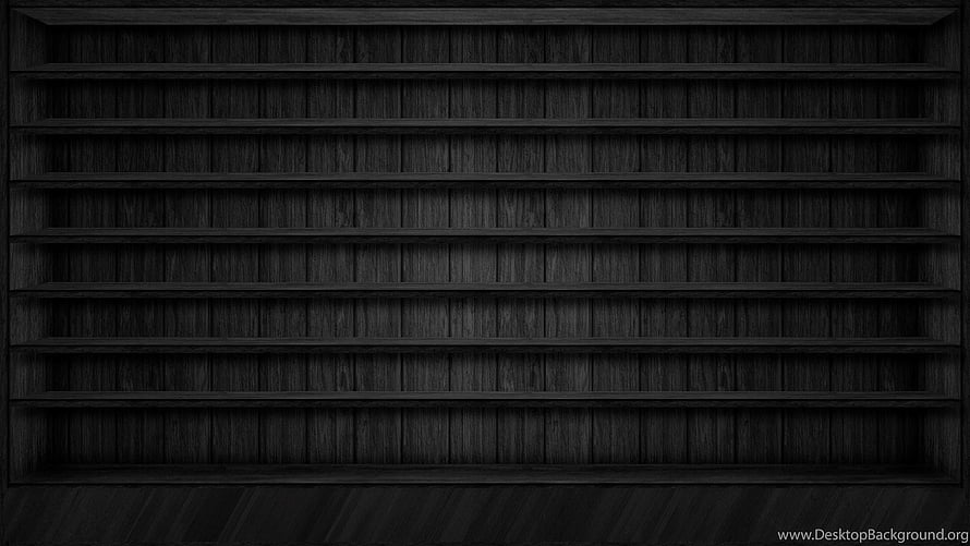 Dark Charcoal Wooden Shelving Unit with Empty Horizontal Compartments and Textured Grain HD wallpaper