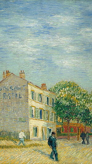 Vincent van Gogh's Impressionistic Street Scene with Pedestrians and Buildings HD phone wallpaper