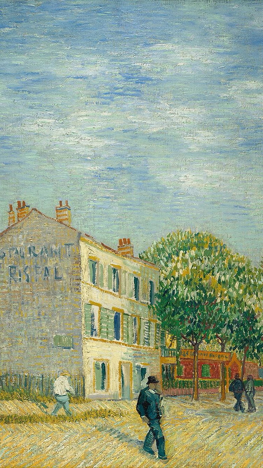 Vincent van Gogh's Impressionistic Street Scene with Pedestrians and Buildings HD phone wallpaper