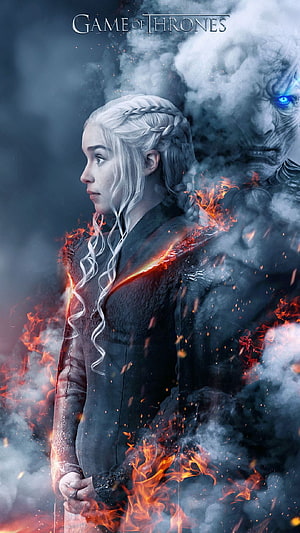 Daenerys Targaryen and White Walker in Fire and Smoke from Game of Thrones HD phone wallpaper