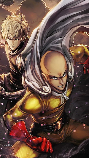 One Punch Man Saitama and Genos Dynamic Action Illustration, One Punch Man , Cool Saitama HD phone wallpaper