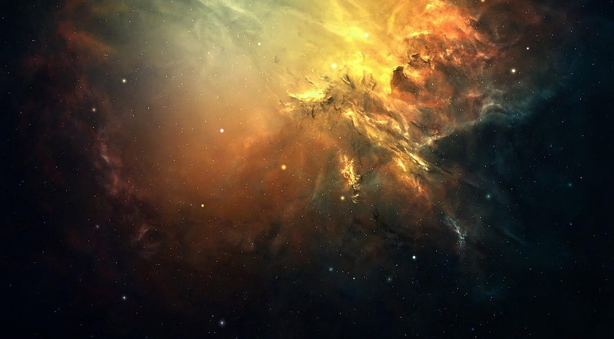 Vibrant Golden Nebula and Star Field in Deep Space HD wallpaper