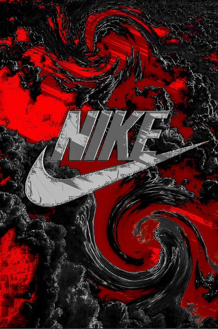 Nike Swoosh Logo on Aggressive Red and Black Grunge Swirl Background HD phone wallpaper