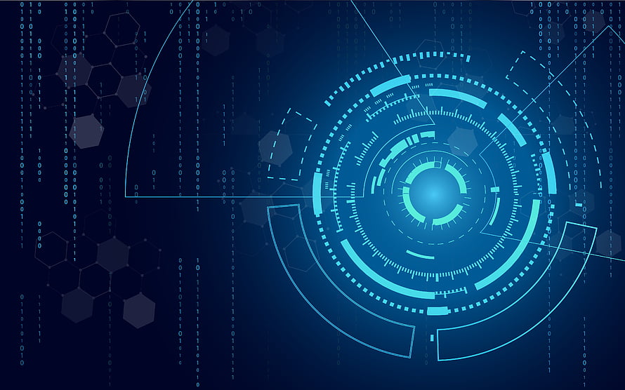 Futuristic Blue Digital Interface With Hexagonal Patterns And Binary Code HD wallpaper