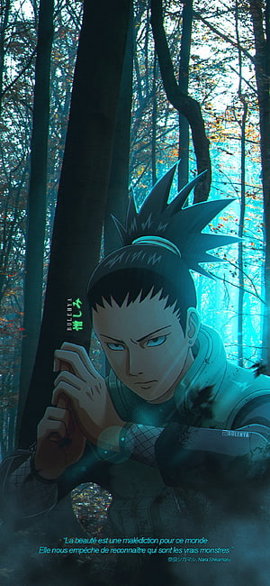 Nara Shikamaru Anime Character in Misty Forest with Quote HD phone wallpaper