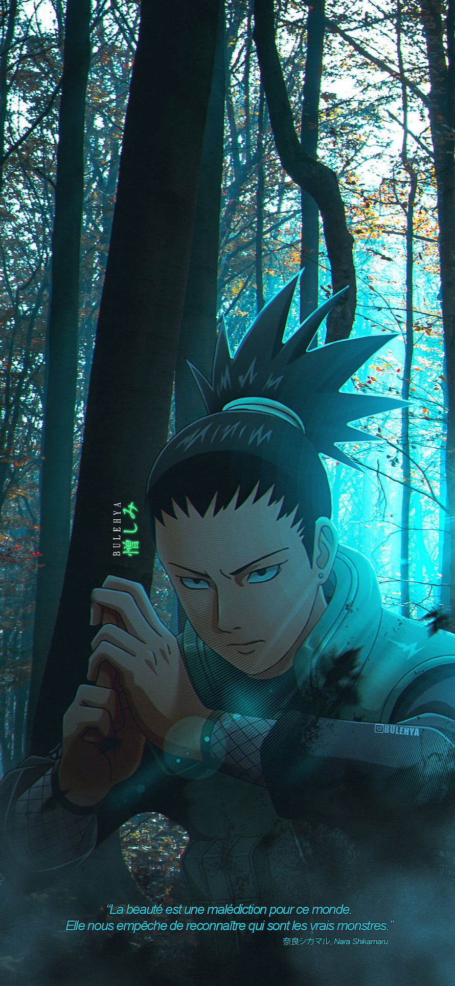 Nara Shikamaru Anime Character in Misty Forest with Quote HD phone wallpaper