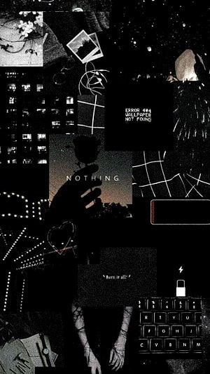 Dark Aesthetic Collage Wallpaper With Error 404 Text, Film Strips, Keyboard, And Silhouette HD phone wallpaper