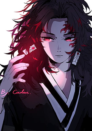 Muzan Kibutsuji from Demon Slayer Anime with Red Eyes and Dark Hair HD phone wallpaper