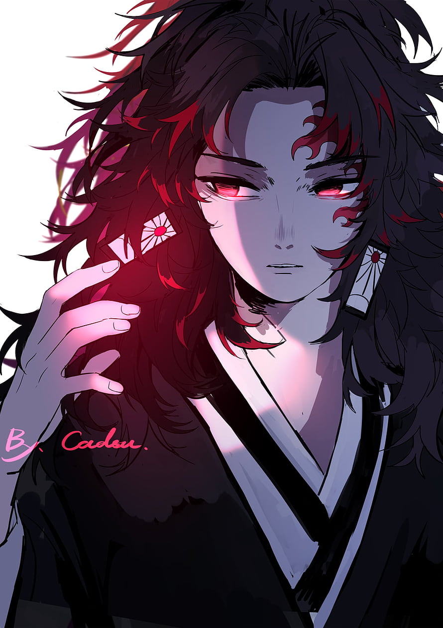 Muzan Kibutsuji from Demon Slayer Anime with Red Eyes and Dark Hair HD phone wallpaper