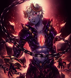 Demon King Lucifero from Black Clover Anime with Chains and Red Eyes HD phone wallpaper