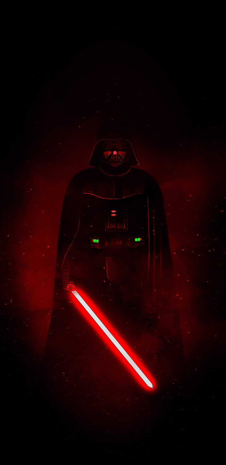 Darth Vader standing in dark red mist holding ignited red lightsaber HD phone wallpaper