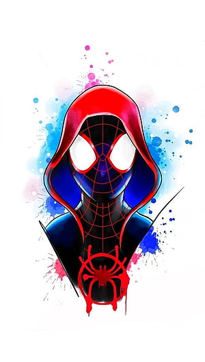 Spider-Man Hooded Portrait with Red Spider Emblem and Watercolor Splatter Background, Spider Man Ideas. Spiderman Art, Marvel Spiderman, Spiderman, Spider Man Drawing HD phone wallpaper