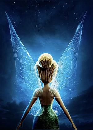 Tinker Bell with Glowing Wings Against a Starry Night Sky HD phone wallpaper