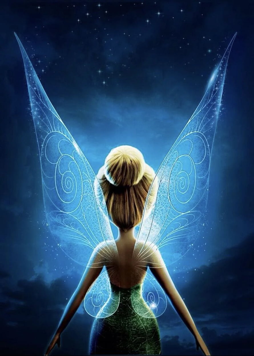 Tinker Bell with Glowing Wings Against a Starry Night Sky HD phone wallpaper