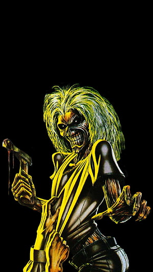 Iron Maiden Eddie the Head Zombie Illustration with Axe on Black Background HD phone wallpaper