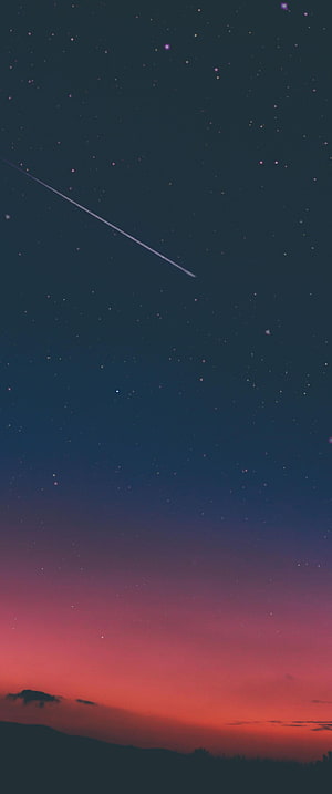 Stunning Night Sky with Shooting Star Over Silhouette Mountains at Twilight HD phone wallpaper