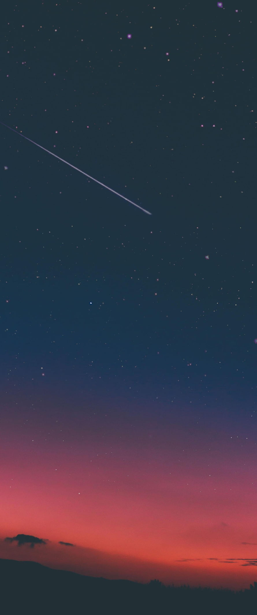 Stunning Night Sky with Shooting Star Over Silhouette Mountains at Twilight HD phone wallpaper