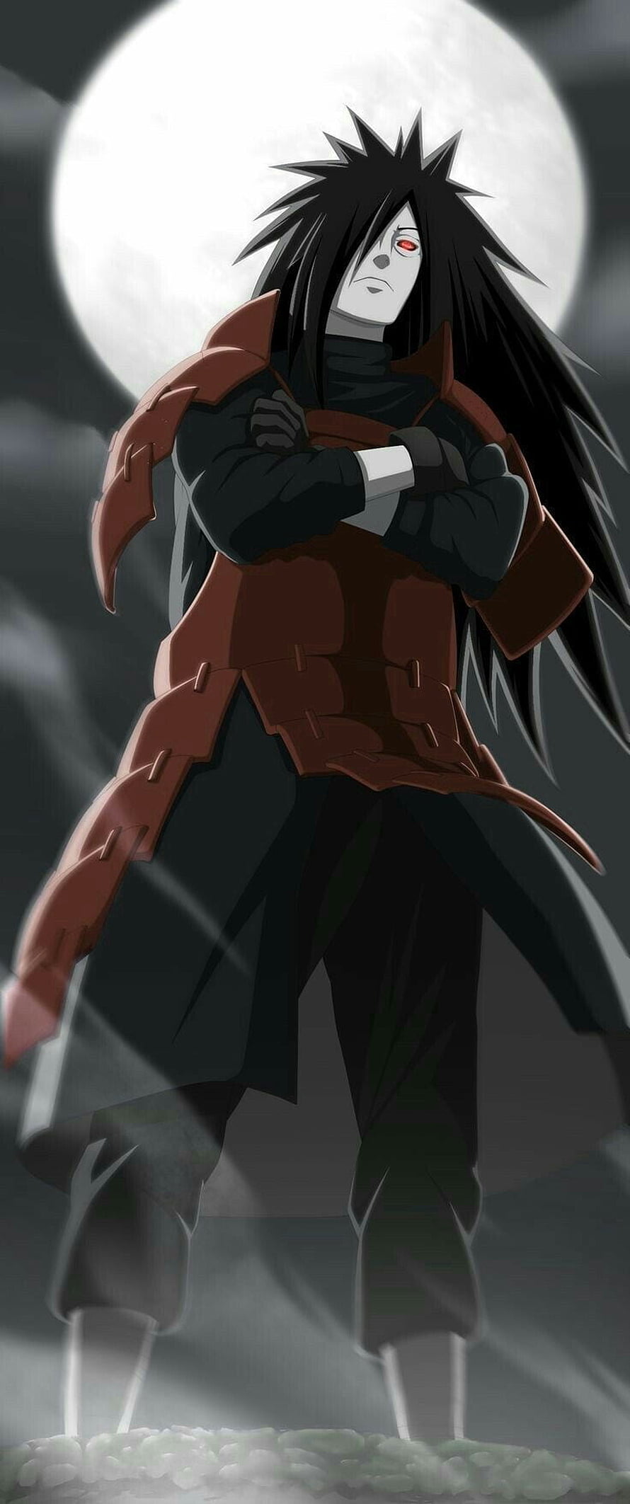 Madara Uchiha Anime Character Standing With Arms Crossed Under Full Moon HD phone wallpaper