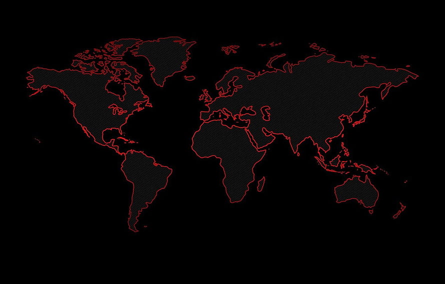 Red Outlined World Map on Black Background HD wallpaper