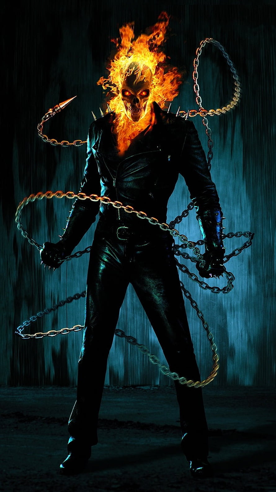 Ghost Rider Spirit of Vengeance Skull Fire Chain Whip Dark Fantasy Art HD phone wallpaper