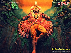 Ravana Ten-Headed Demon King with Multiple Arms in Mythological Forest Setting HD wallpaper