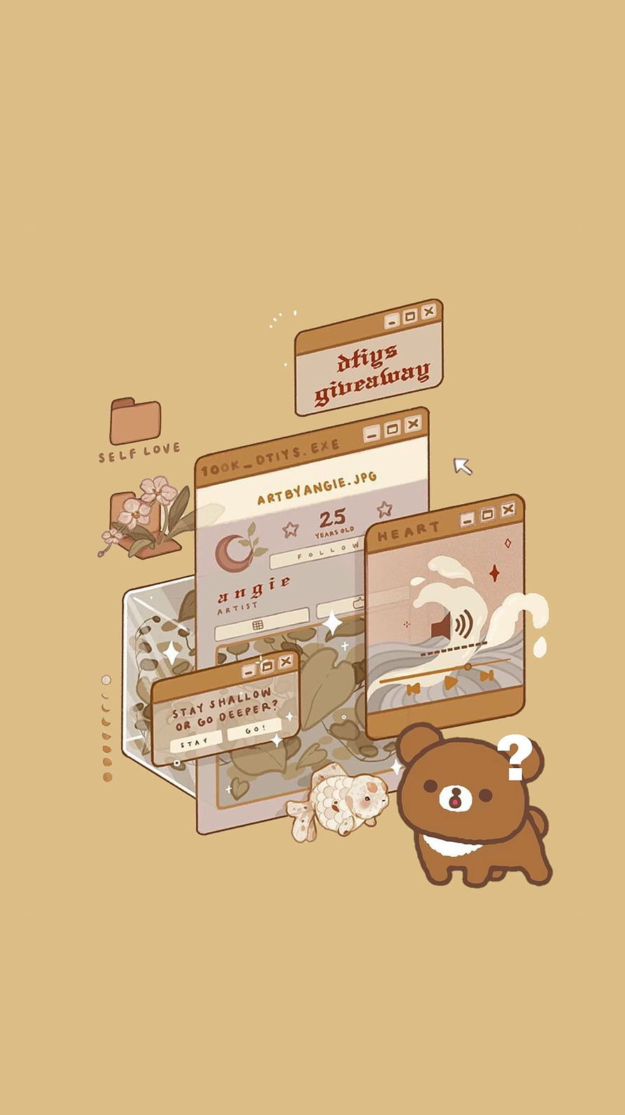 Rilakkuma Kawaii Aesthetic Illustration with Retro Computer Windows and Soft Brown Palette HD phone wallpaper