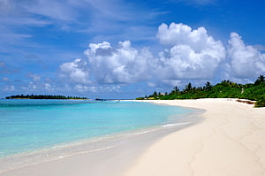 Maldives Tropical Beach With Turquoise Water And White Sand Under Blue Sky HD wallpaper