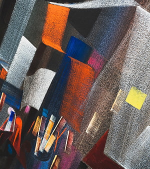 Abstract Geometric Composition with Bold Orange and Blue Brushstrokes on Textured Canvas HD phone wallpaper