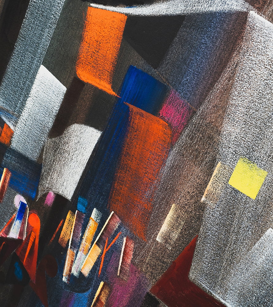 Abstract Geometric Composition with Bold Orange and Blue Brushstrokes on Textured Canvas HD phone wallpaper