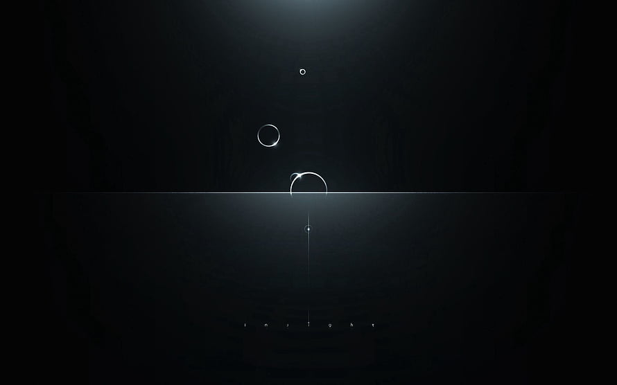 Minimalist Dark Abstract Composition with Glowing Circles and Light Reflections on Water Surface HD wallpaper