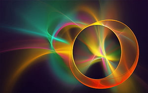 Vibrant Abstract Digital Art with Glowing Rings and Flowing Light Trails on Dark Background HD wallpaper