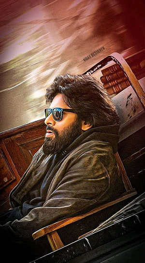 Allu Arjun in Pushpa The Rise wearing sunglasses and a leather jacket sitting in a car HD phone wallpaper