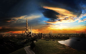 Istanbul Cityscape at Golden Hour with Historic Mosque and Minarets HD wallpaper
