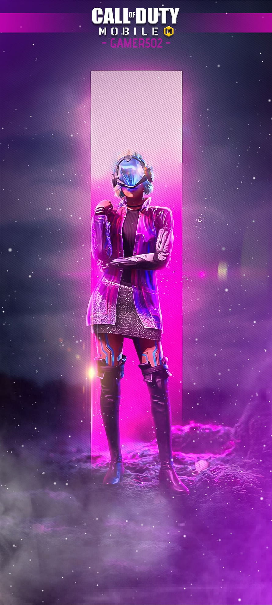 Scylla Character from Call of Duty Mobile in Neon Purple Futuristic Setting HD phone wallpaper