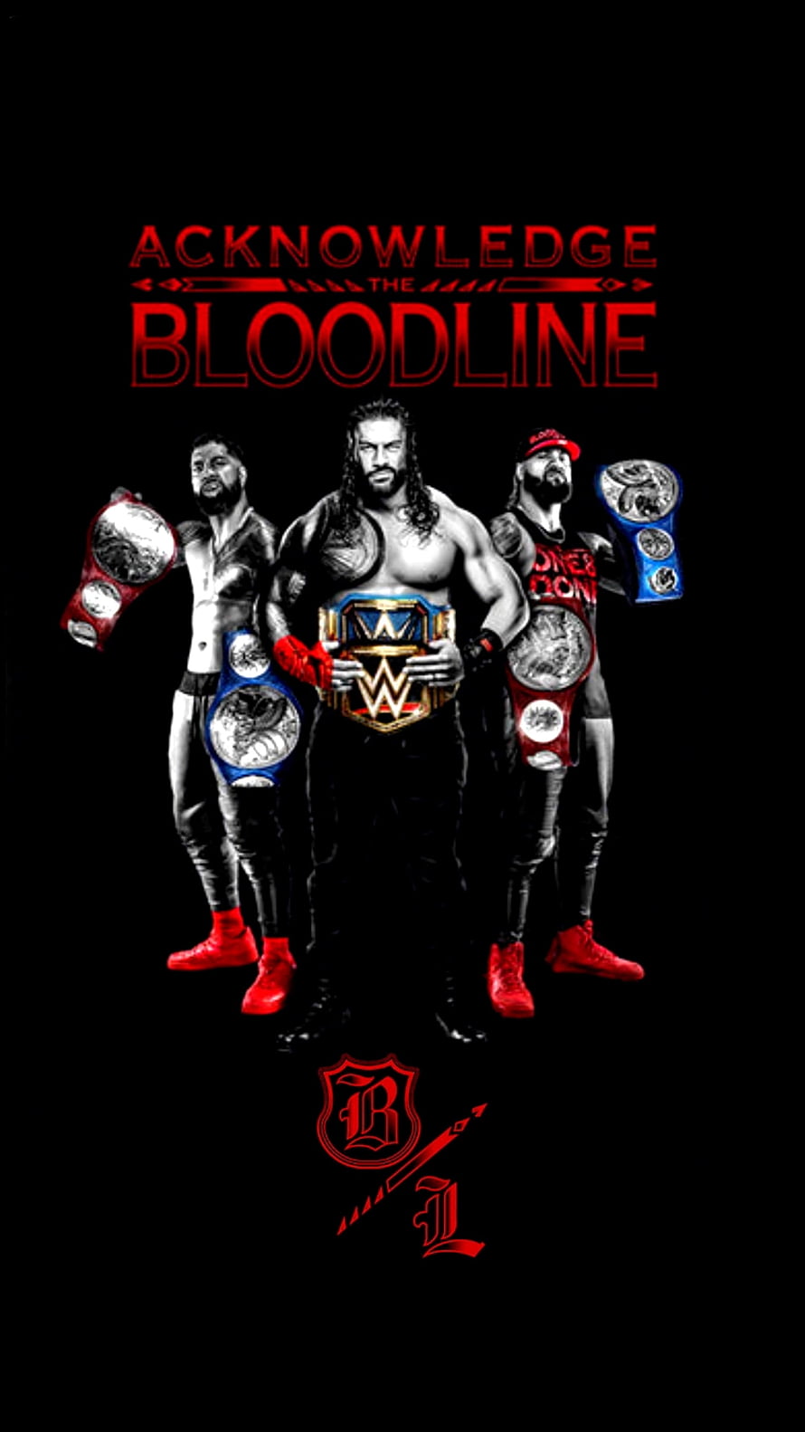 WWE Bloodline Wrestling Champions Poster with Championship Belts HD phone wallpaper